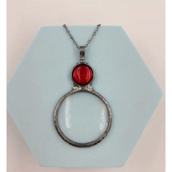 Magnifying Glass On Long Chain Red Enamel Circle - Picture 5 of 8